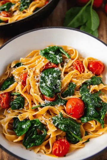 One Pot Pasta with Spinach and Tomatoes
