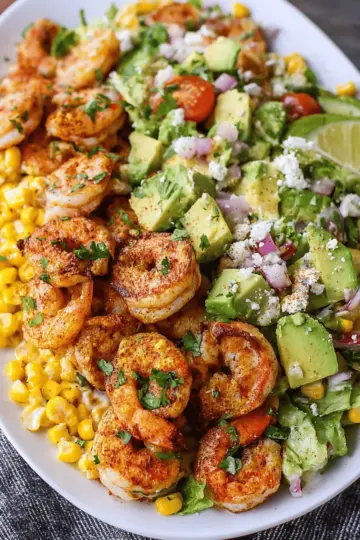 Mexican Street Corn Shrimp and Avocado Salad