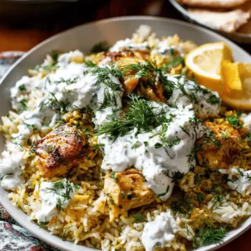 Dump-and-Bake Chicken Tzatziki with Rice