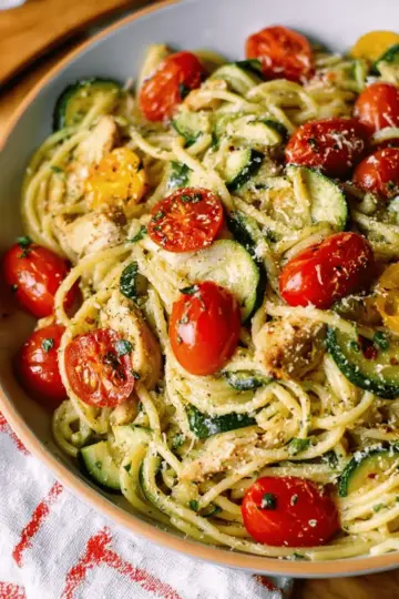 Parmesan Zucchini Tomato Chicken Spaghetti