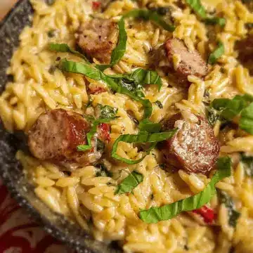 Creamy Chicken Sausage Orzo Skillet