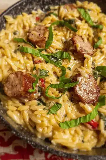 Creamy Chicken Sausage Orzo Skillet