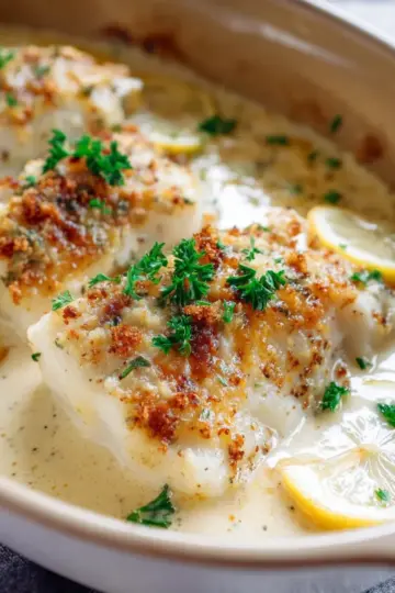 Creamy Lemon Garlic Baked Cod