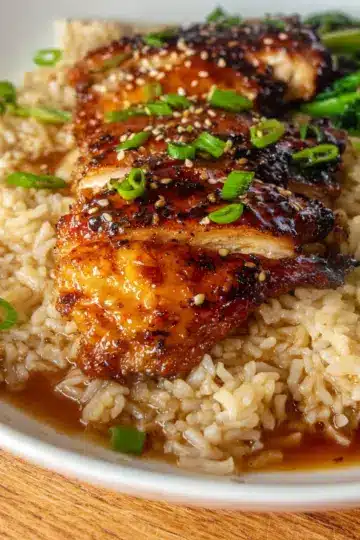 Honey Soy Glazed Chicken with Garlic Ginger Brothy Rice