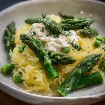 Spaghetti Squash with Asparagus, Ricotta, Lemon, and Thyme