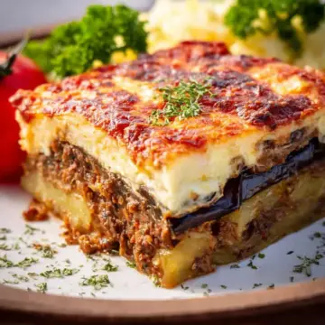 Traditional Moussaka recipe with eggplants (aubergines) and potatoes