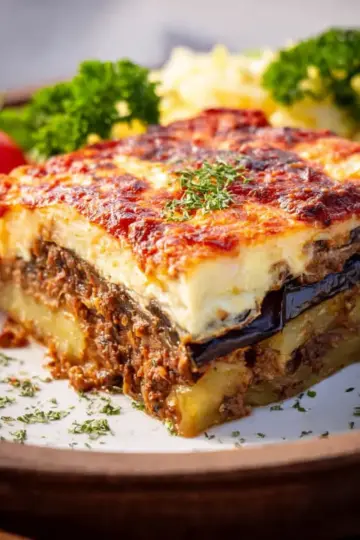 Traditional Moussaka recipe with eggplants (aubergines) and potatoes