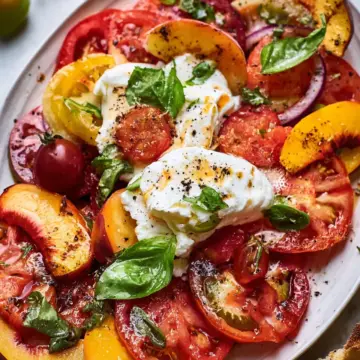 Tomato Peach Burrata Salad