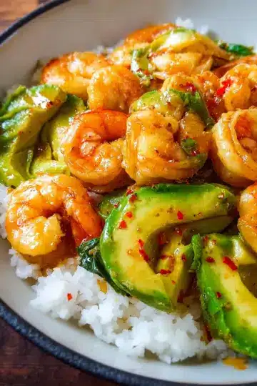 Shrimp Avocado Stirfry Rice Bowl