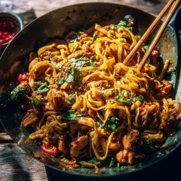 20 minute Crispy Garlic Chicken Noodles.