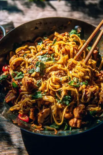 20 minute Crispy Garlic Chicken Noodles.