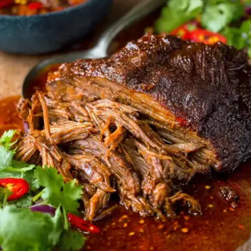 Caramelized Pulled Beef Brisket in a Rich Spicy Sauce