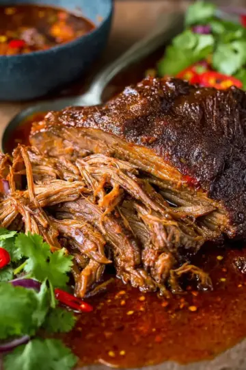 Caramelized Pulled Beef Brisket in a Rich Spicy Sauce
