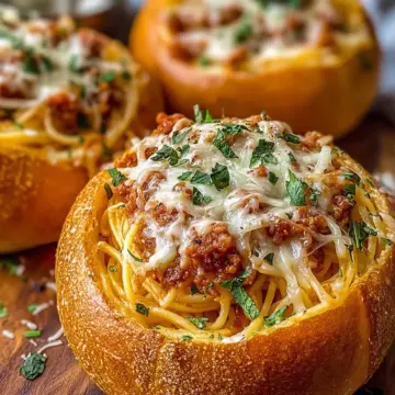 Spaghetti Garlic Bread Bowls