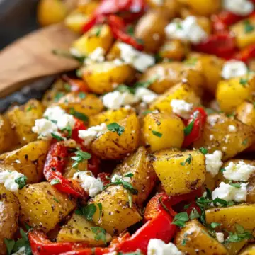 Greek Roasted Potatoes With Peppers & Feta