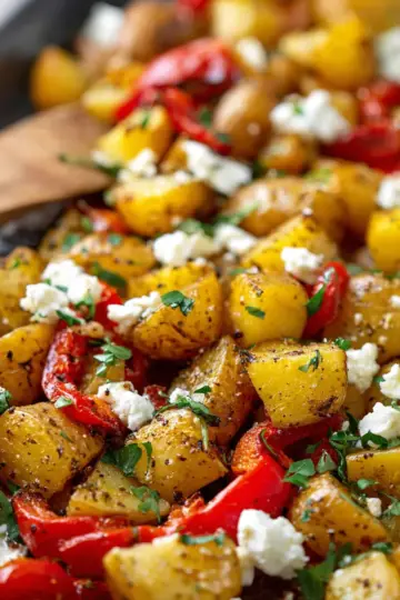Greek Roasted Potatoes With Peppers & Feta