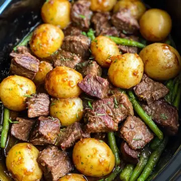 Slow Cooker Garlic Butter Beef Bites and Potatoes