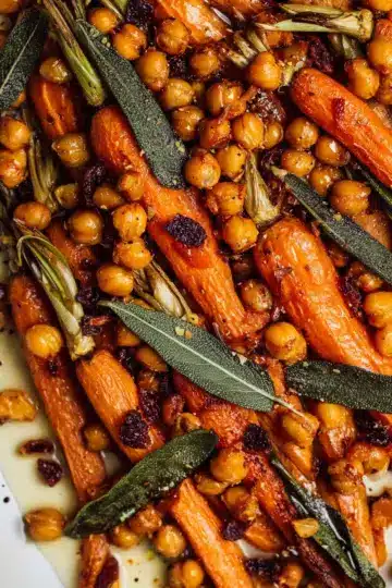 Maple Sage Glazed Carrots with Crispy Chickpeas