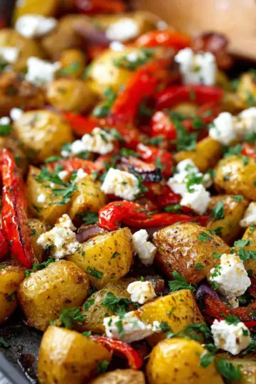 Greek Roasted Potatoes With Peppers & Feta